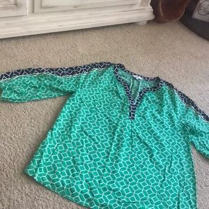 Crown& Ivey green and navy color blouse